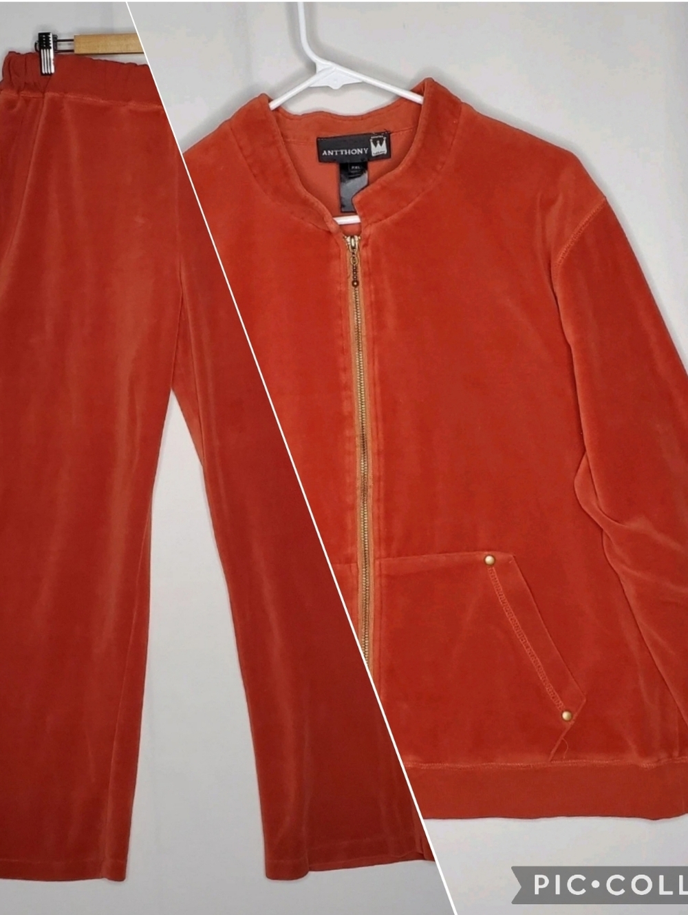 ANNTTHONY Womens Velour Tracksuit Jacket Pants Set Orange PXL Vtg Y2K 00s